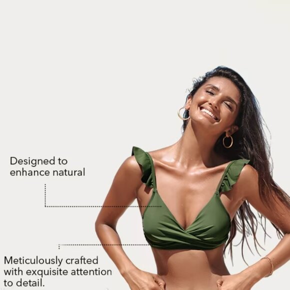 "5/$35" Cupshe Olive Flutter Strap Bikini Top Size L - Picture 6 of 12